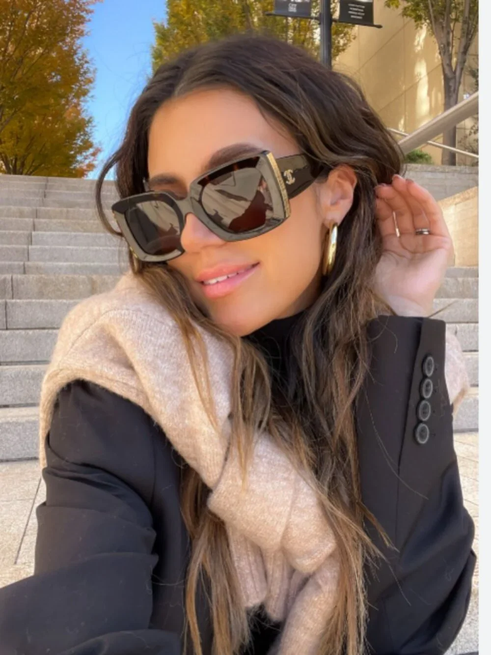 CHANEL Black Oversized Rectangle Sunglasses w/ Orig. Packaging Celeb Style